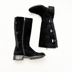 Aquatalia Unicorn Black Suede Leather Knee High Riding Boots Size 36